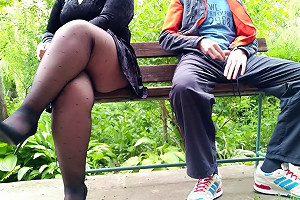 XHAMSTER - Unfamiliar Milf In Pantyhose Jerked Off My Cock In The Park On A Bench